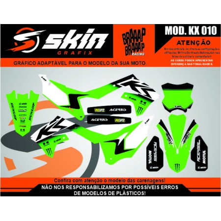 Kit Adesivo Kawasaki Modelo KX 010 Brilho