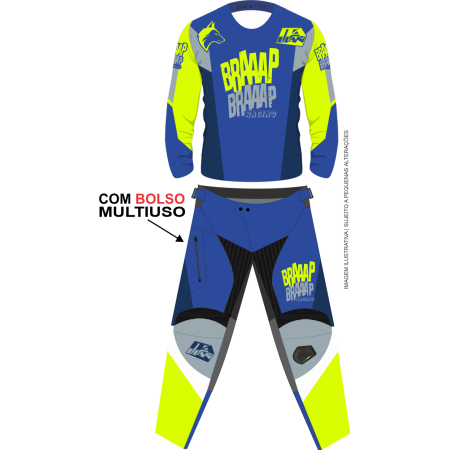 Conjunto Braaap Competition top com bolso Azul